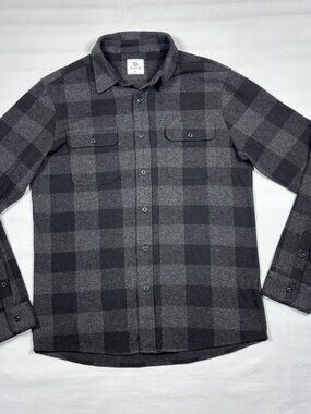7 Diamonds Generation Soft Flannel Shirt Mens Small Black Gray Buffalo Plaid Str